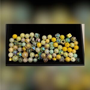 CRAFTING - Yellow, Green and Gold Acrylic Beads - 80 beads 6.5oz